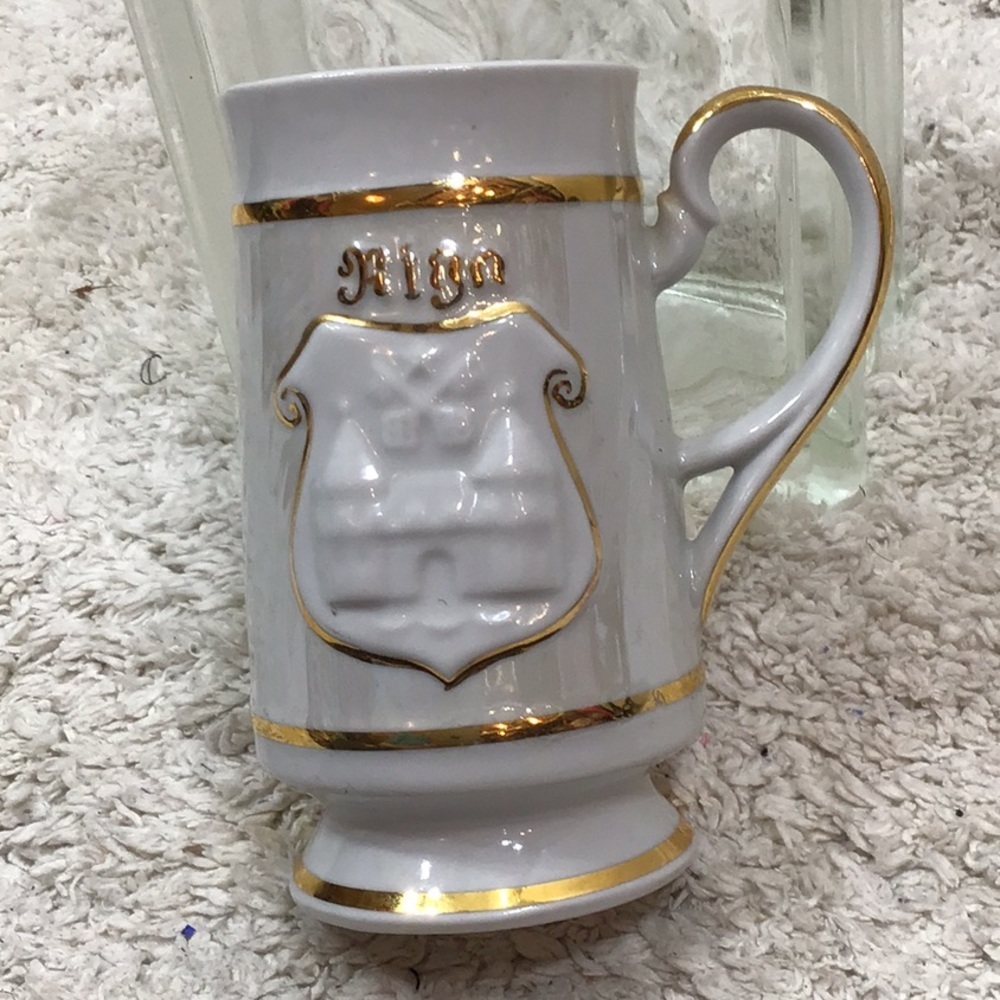 Vintage Latvia Riga white gold plated stein